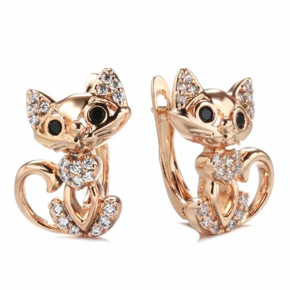 Elegant Gold Cat Earrings.